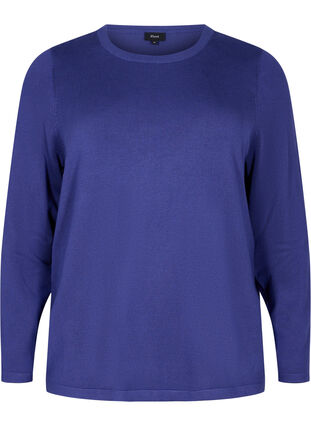 Strikkegenser i viskose med lange ermer, Deep Cobalt Solid, Packshot image number 0