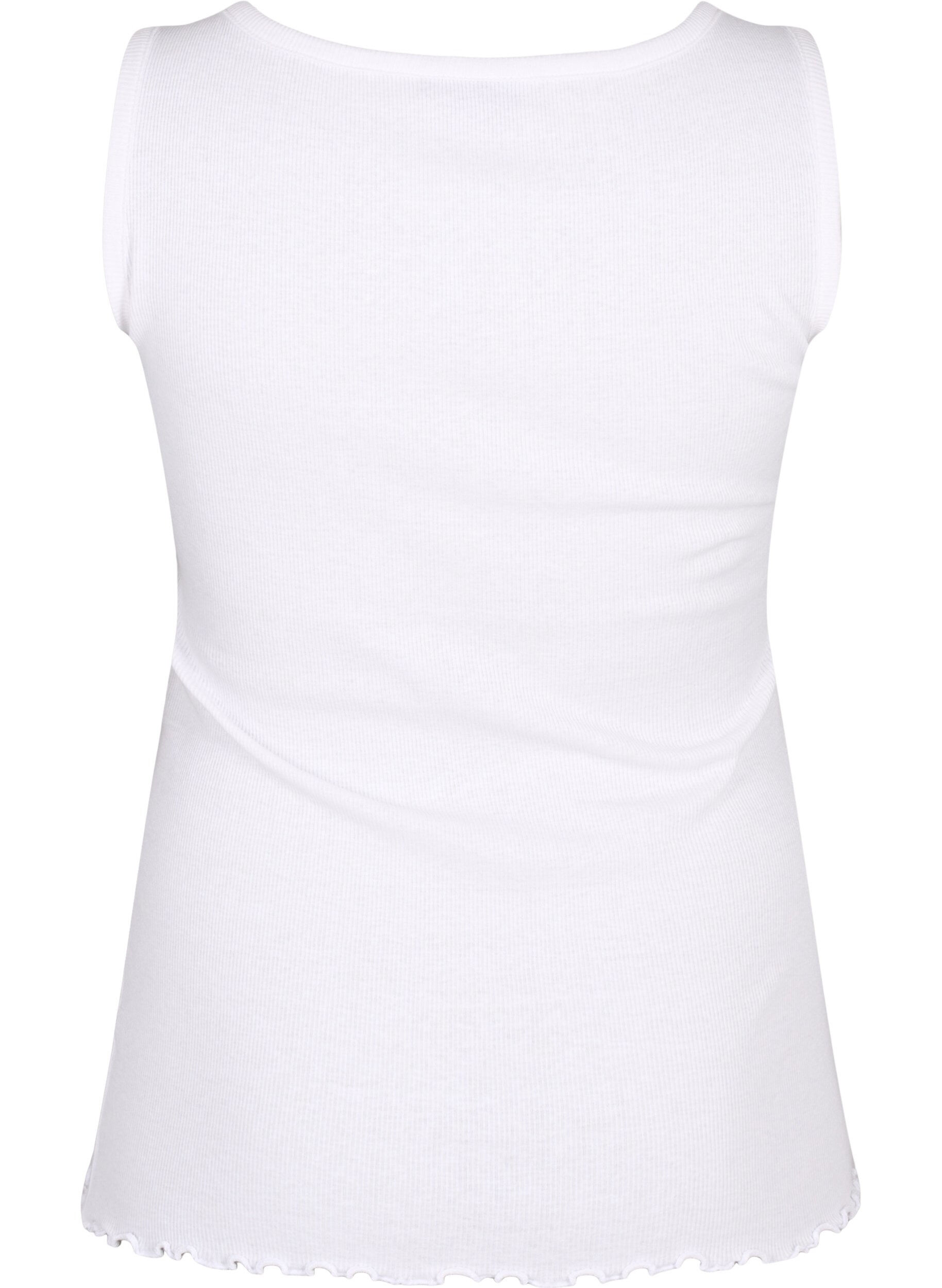 Zizzi Ribbestrikket tanktopp med knapper, Bright White, Packshot image number 1