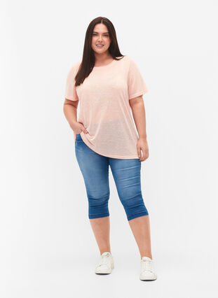 Amy capribukser med høyt liv og super slim fit, Light blue denim, Model image number 0