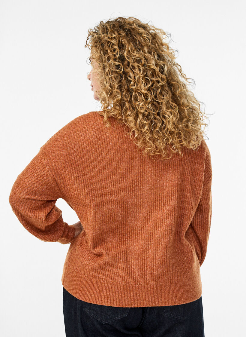 Ribbestrikket cardigan med knapper, Orange, Model image number 2