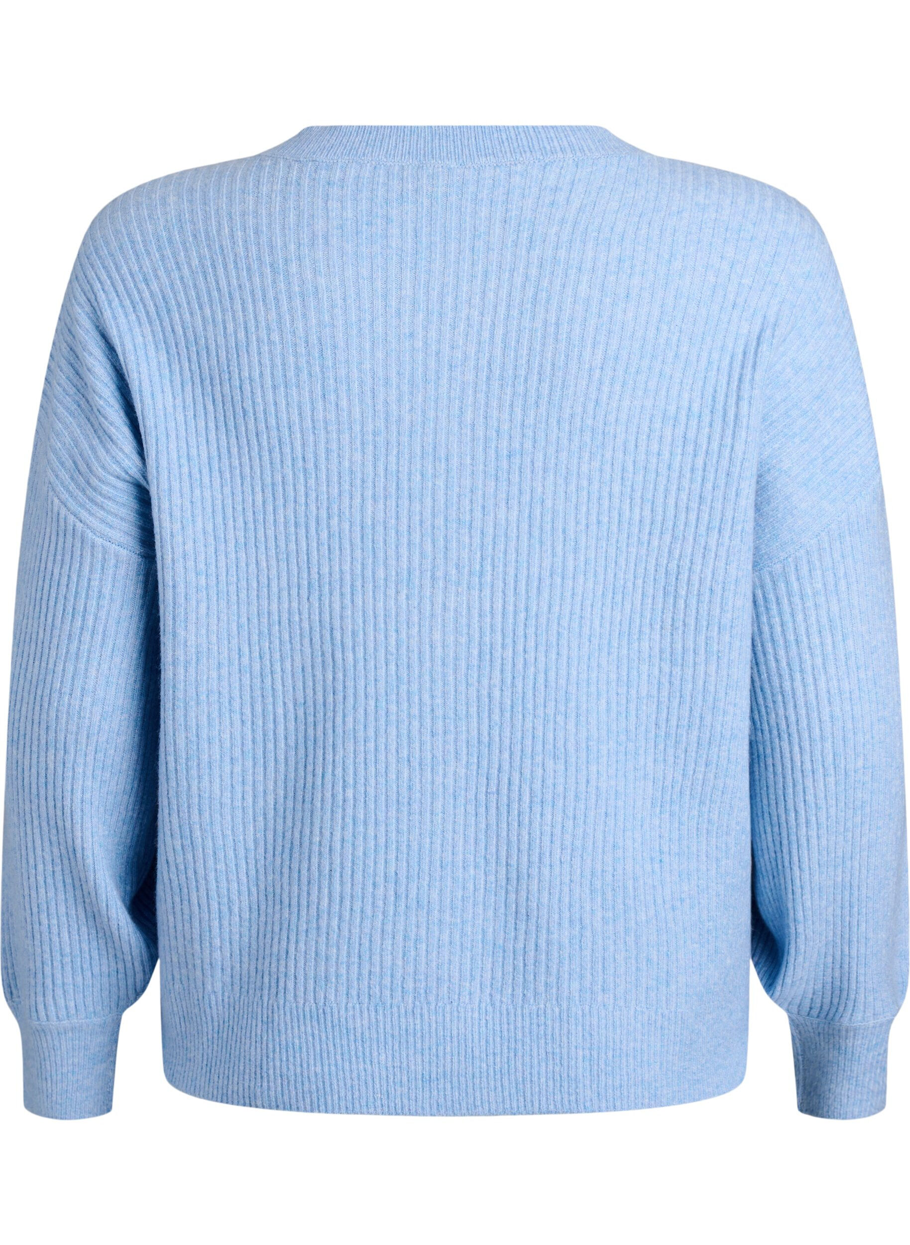 ZizziRibbestrikket cardigan med knapper, Bl&aring;, Packshot image number 1