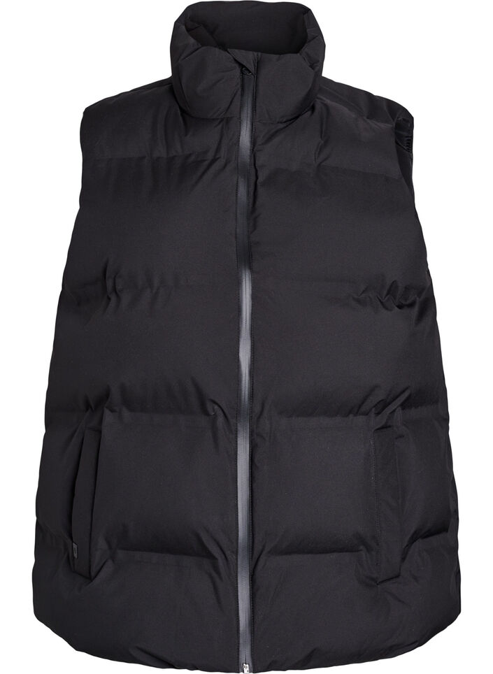 Kort puffvest med h&oslash;y krage, Svart, Packshot image number 0