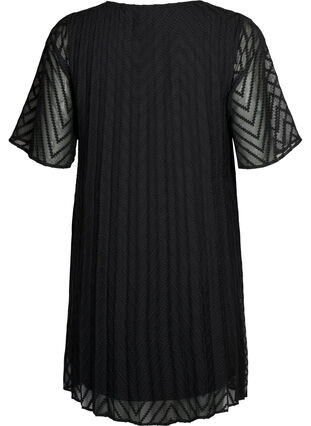 Kjole med korte ermer og struktur, Black, Packshot image number 1