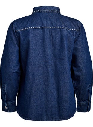 Zizzi Denimskjorte med nagler, Dark Blue Denim, Packshot image number 1