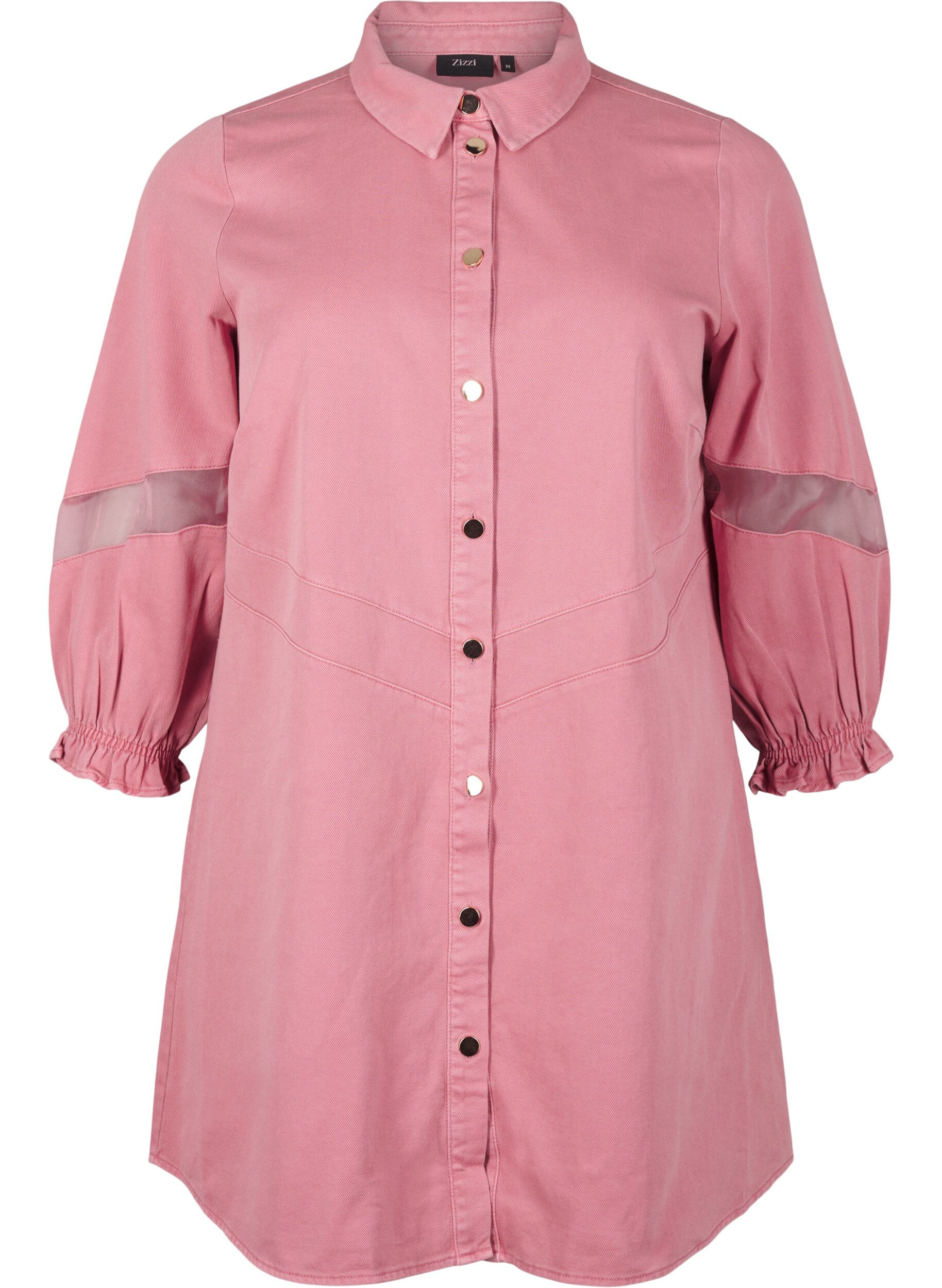 Zizzi Skjortekjole i farget denim med mesh detaljer, Heather Rose, Packshot image number 0