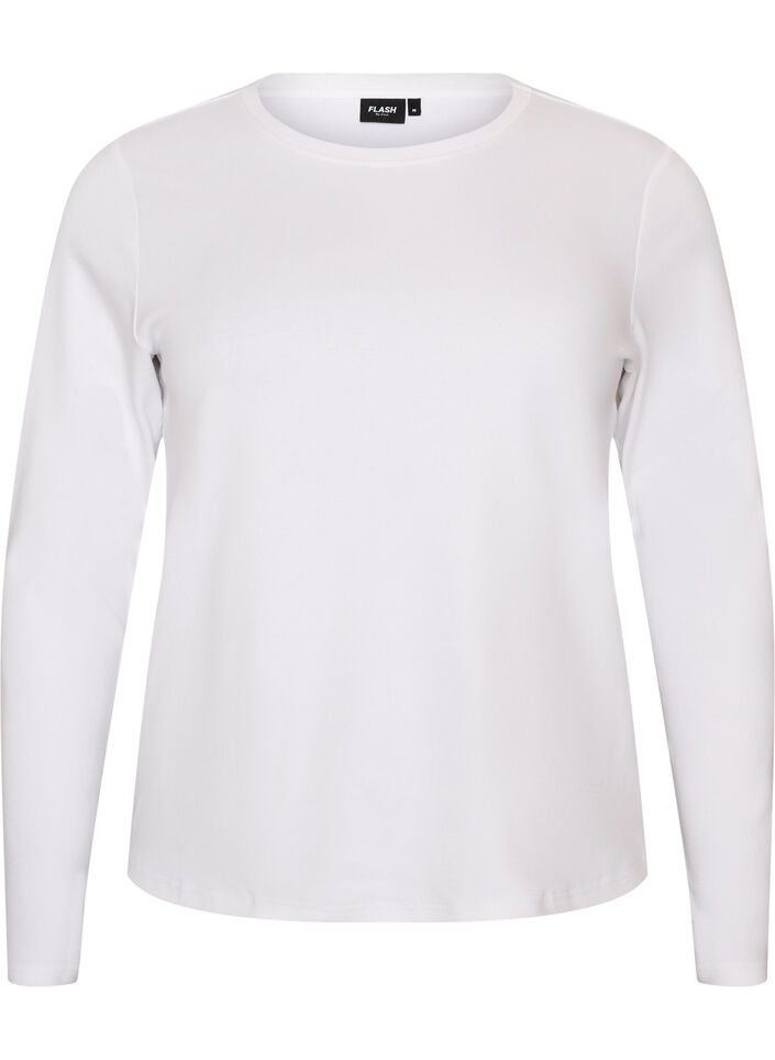 Langermet basis-T-skjorte med rund hals, Hvit, Packshot image number 0