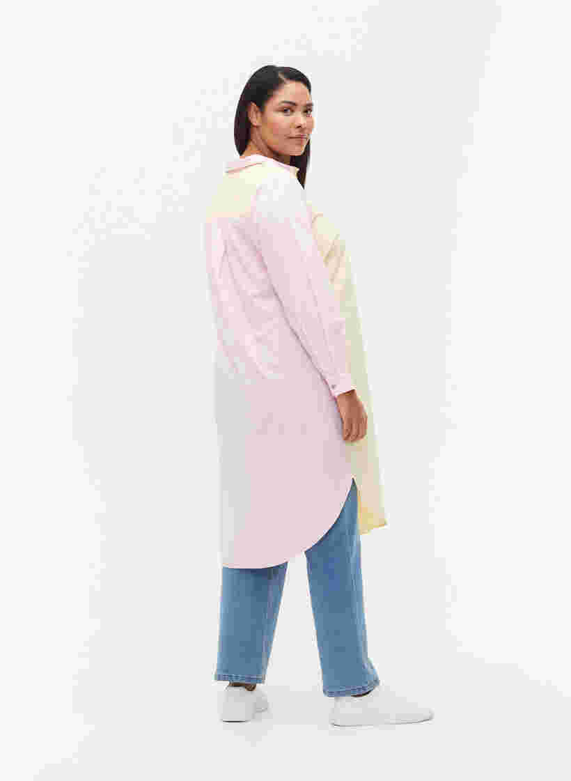 Lang skjorte i bomull med colourblock, Popcorn/Pink, Model image number 1