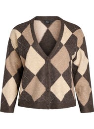 Argyle cardigan med rhinesteiner, Brun