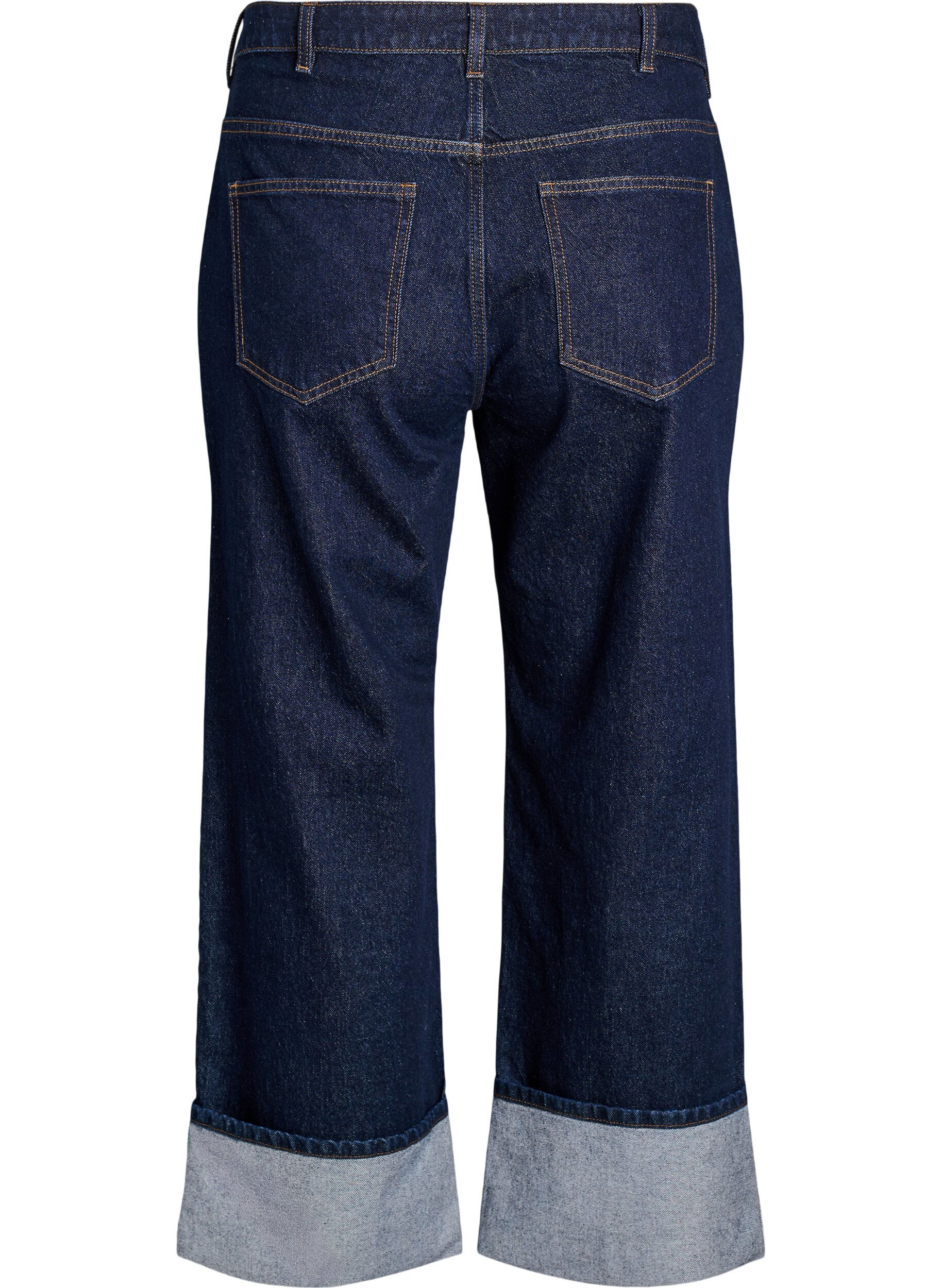 Zizzi Straight fit jeans med vide ben og oppbrett, Bl&aring;, Packshot image number 1