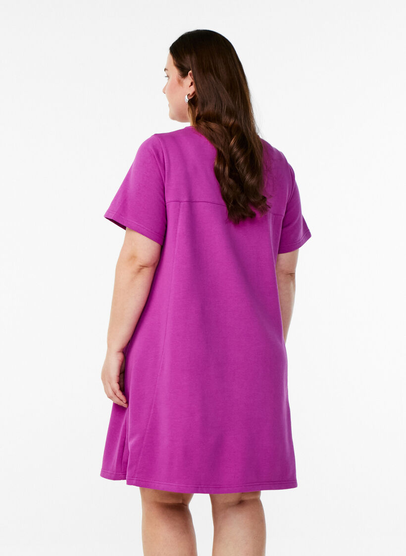 Jerseykjole med korte ermer og lommer, Lilla, Model image number 2