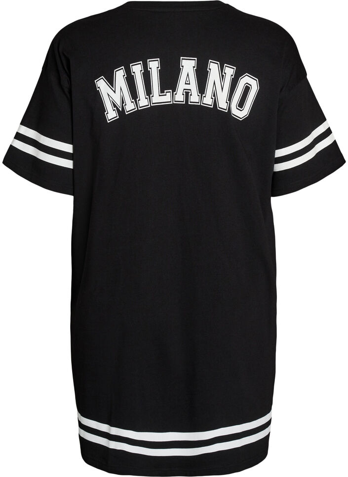 Kort T-skjortekjole med sporty detaljer, Svart, Packshot image number 1