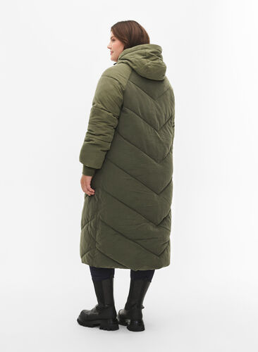 Lang fargeblokket vinterjakke med hette, Forest Night Comb, Model image number 1