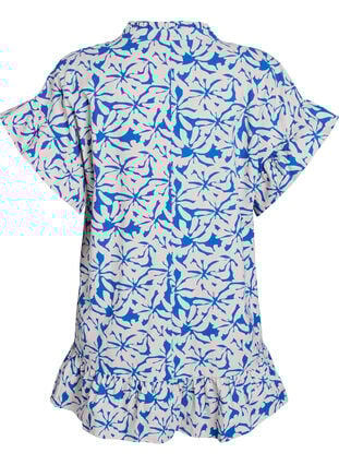 Zizzi Tunika med V-hals og rysjedetaljer, Blå, Packshot image number 1