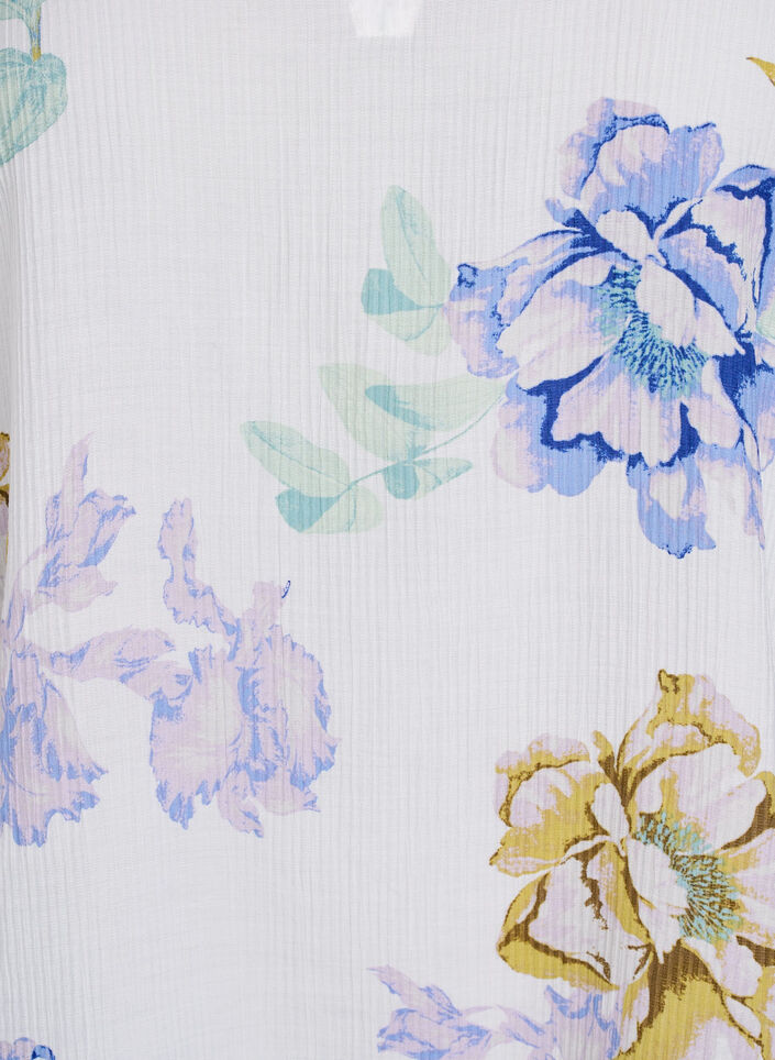 Plissert bluse med lange ermer og blomstertrykk, Hvit, Packshot image number 2