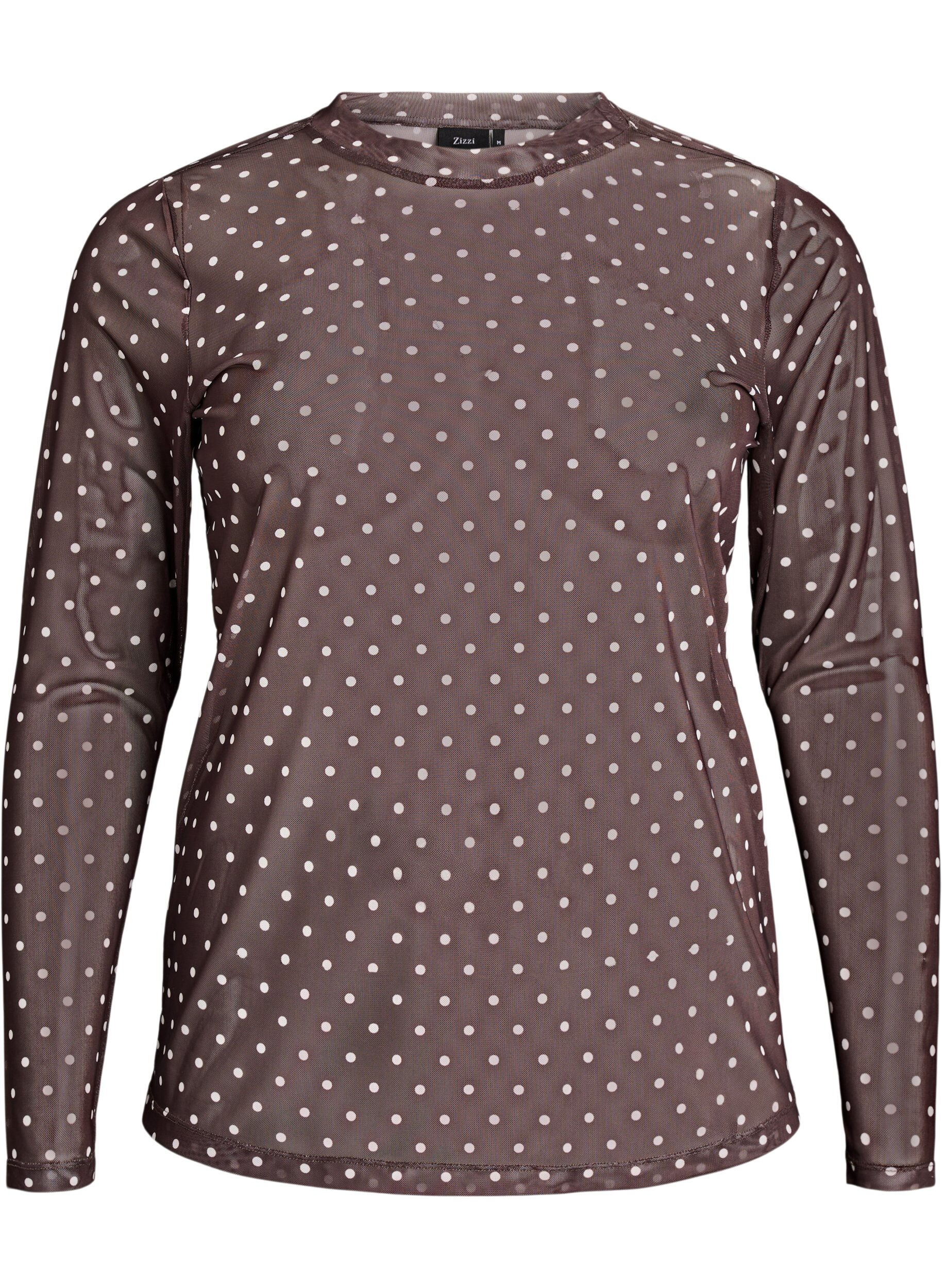 ZizziBluse med mesh og prikker, Brun, Packshot image number 0