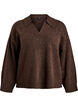 Strikket bluse med krage og V-hals, Brun, Packshot image number 0