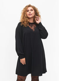 SJOKKPRIS - Kjole med blondedetaljer, Black, Model