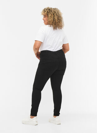 Super slim Amy jeans med høyt liv, Black, Model image number 1