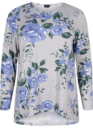 Blomstret bluse med lange ermer, Light Mel. AOP, Packshot image number 0