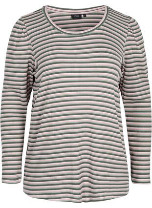 Stripete genser med lange ermer, Rosa/Green Stripe, Packshot image number 0