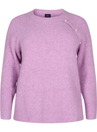 Melert strikkegenser med perleknapper, Purple Mel.