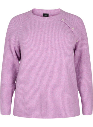 Melert strikkegenser med perleknapper, Purple Mel., Packshot image number 0