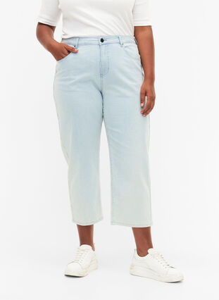 Straight jeans med ankellengde, Light Blue Stripe, Model image number 3