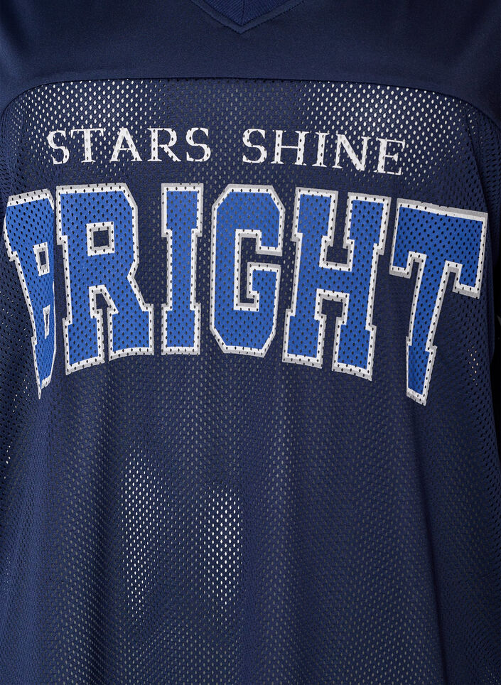 Trenings-t-skjorte med V-hals og trykk foran, Bl&aring;, Packshot