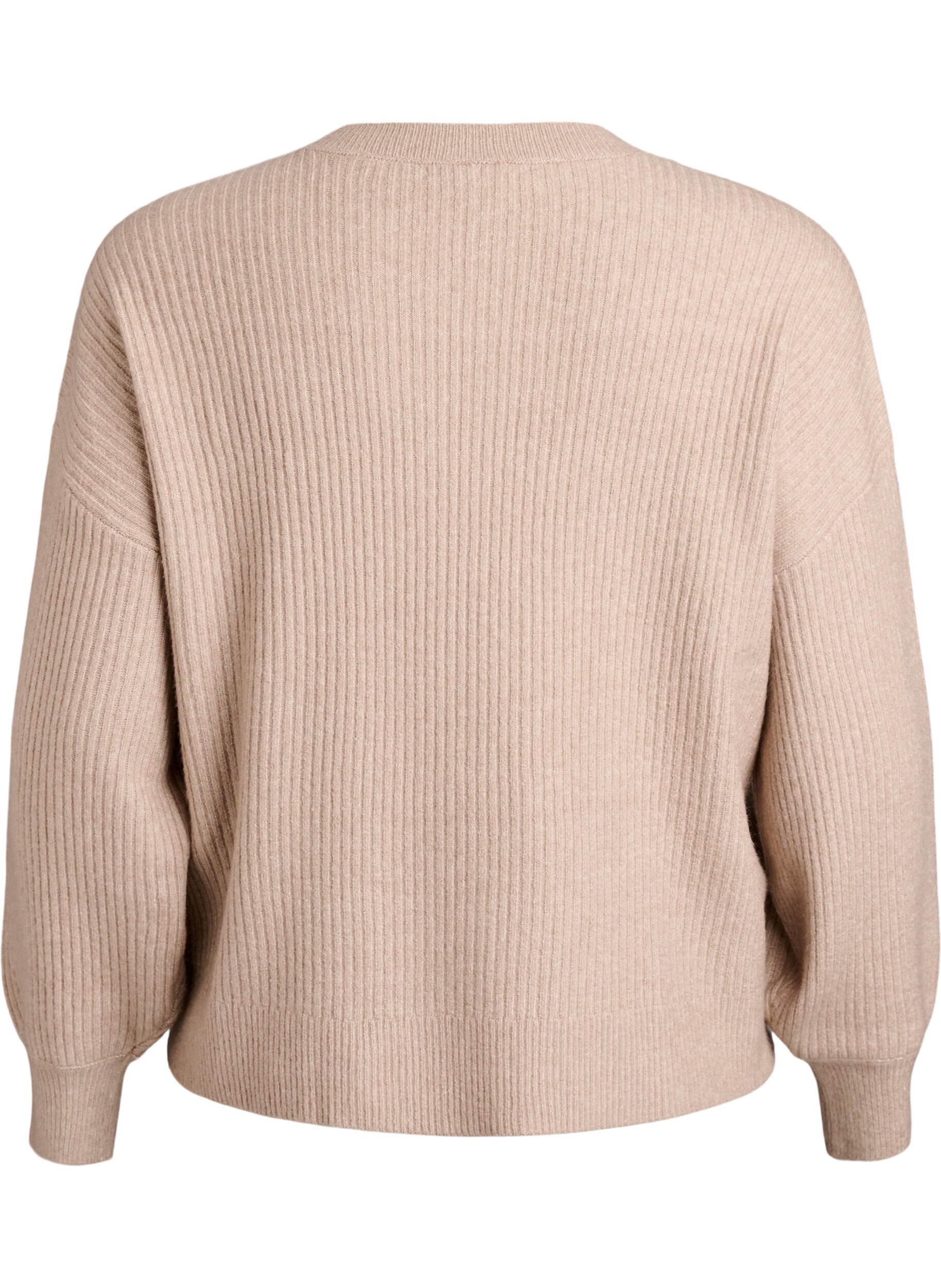 Zizzi Ribbestrikket cardigan med knapper, Beige, Packshot image number 1