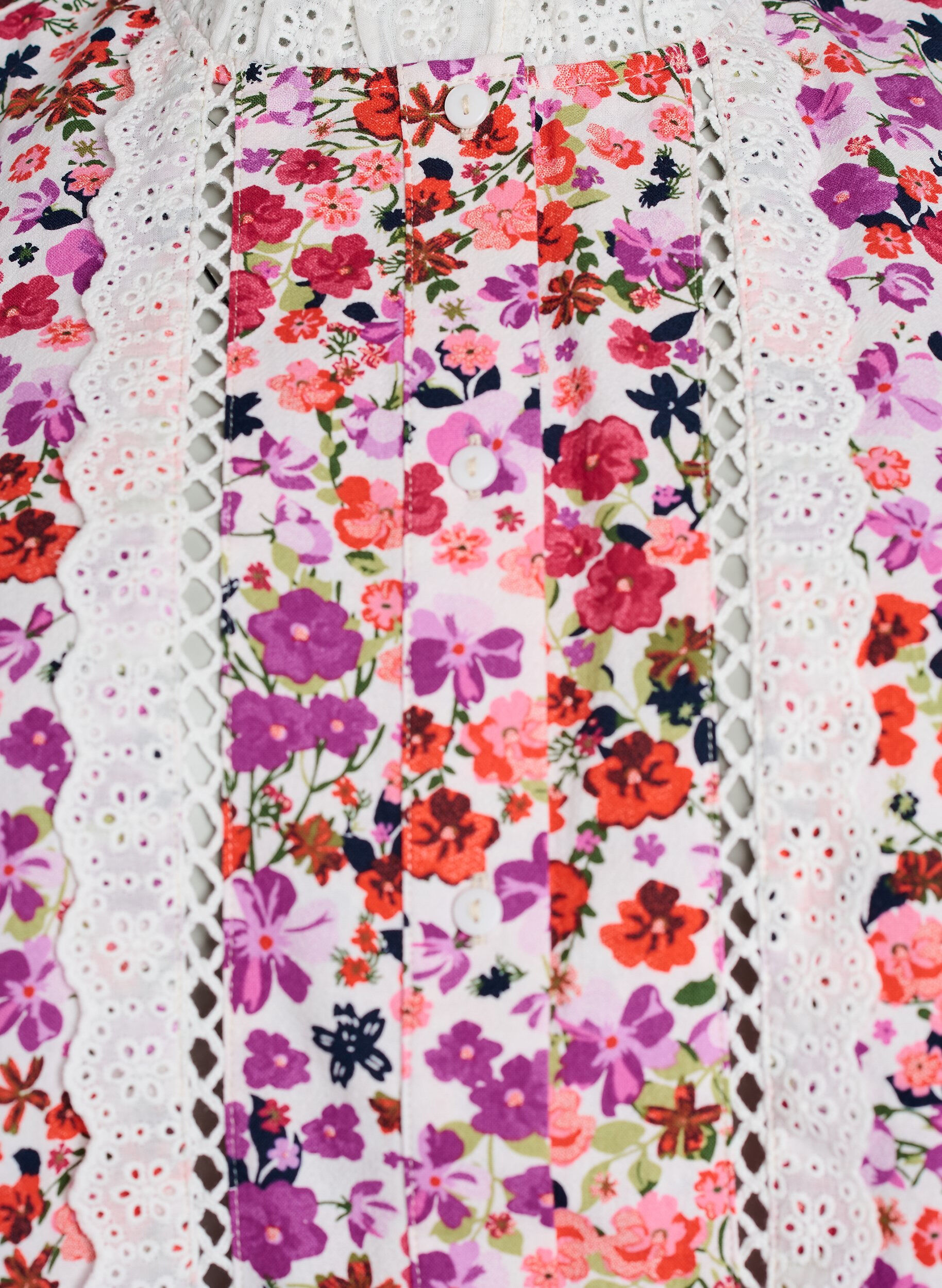 Zizzi Ermel&oslash;s bomullsbluse med blomstertrykk og broderie anglaise, Rosa, Packshot image number 2
