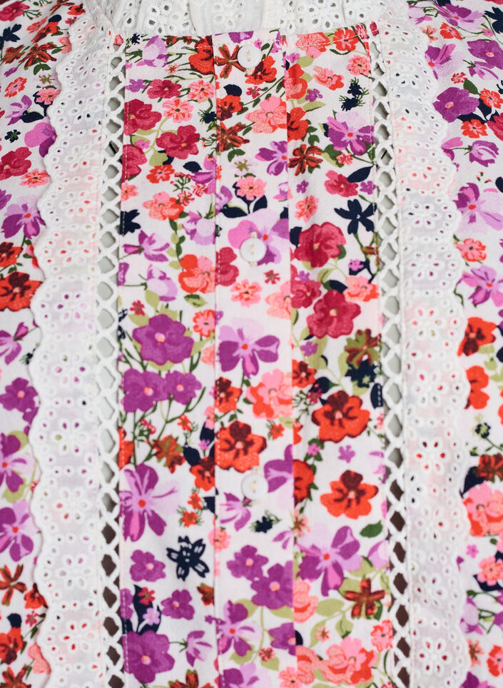Ermel&oslash;s bomullsbluse med blomstertrykk og broderie anglaise, Rosa, Packshot image number 2