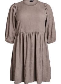 FLASH - Kort kjole med struktur og 3/4 ermer, Beige FLASH - Kort kjole med struktur og 3/4 ermer