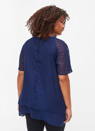 Bluse med 2/4 ermer i mønstret chiffon, Evening Blue, Model image number 1