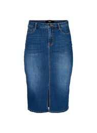 Midiskjørt i denim med en splitt foran, Dark blue denim