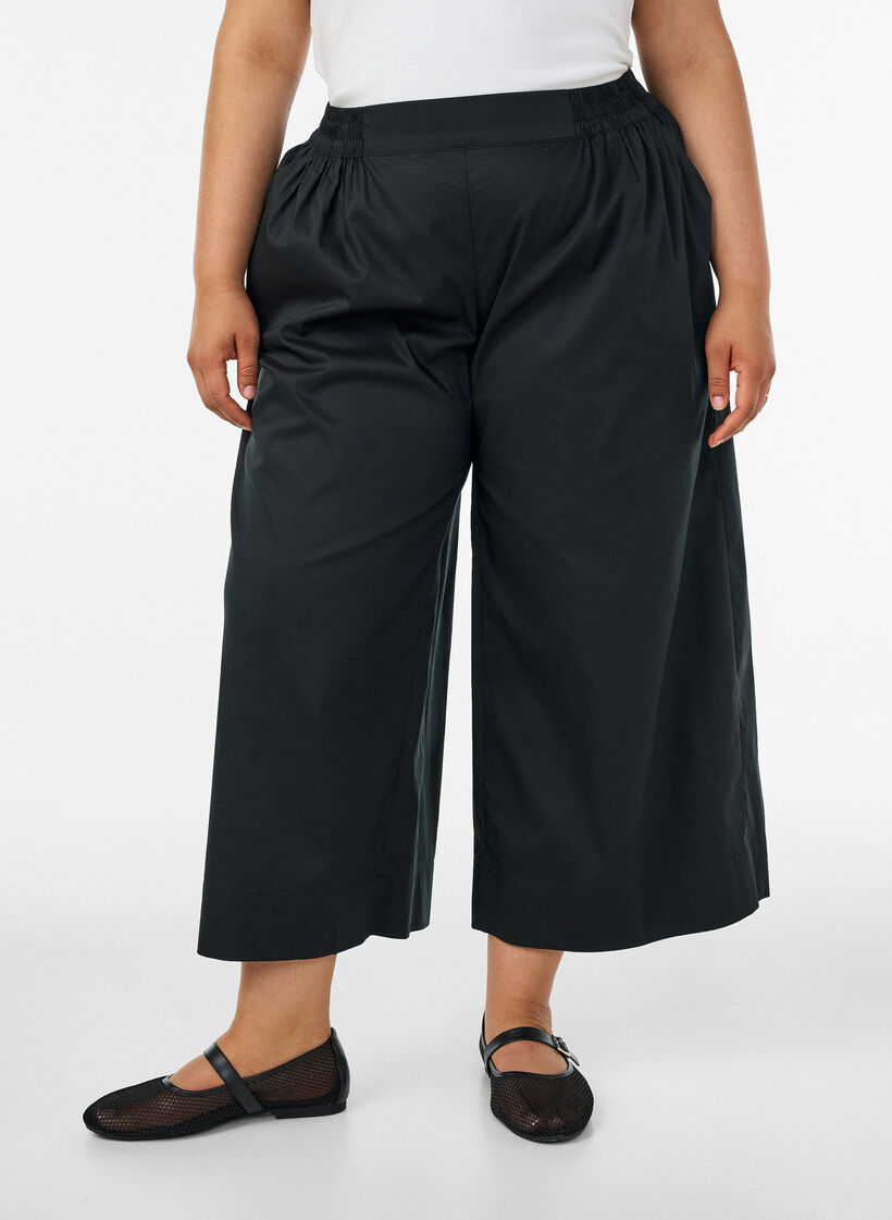 Kulotter med elastisk midje og vide ben, Svart, Model image number 2