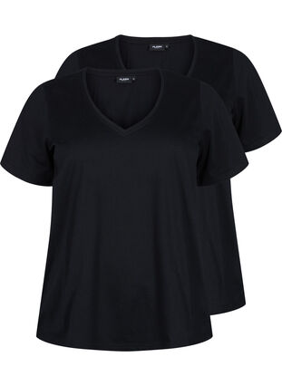 Zizzi FLASH - T-skjorter med V-hals, 2 stk., Black/Black, Packshot image number 0