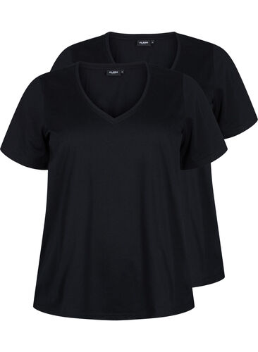 FLASH - T-skjorter med V-hals, 2 stk., Black/Black, Packshot image number 0