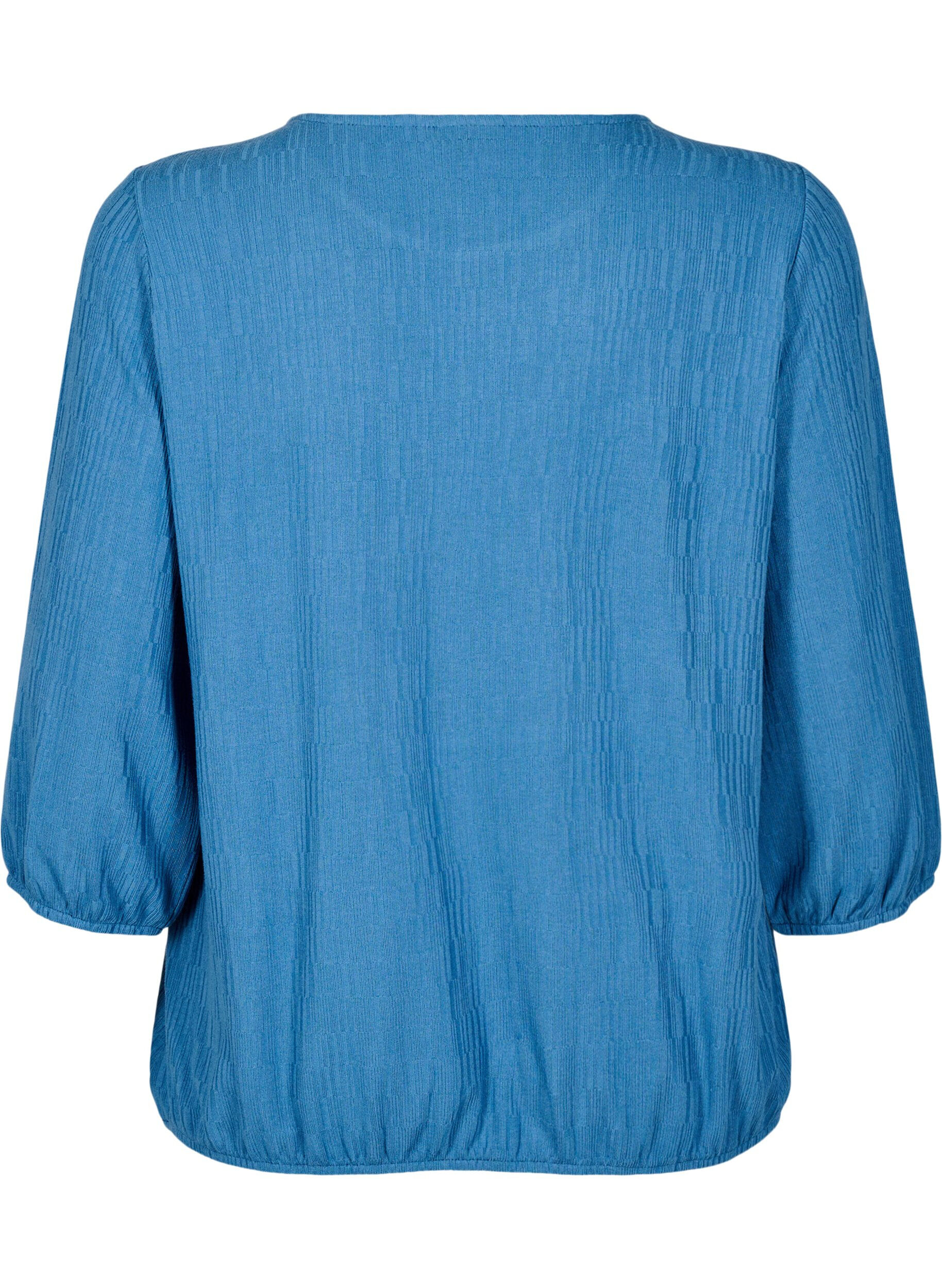 ZizziBluse med tekstur og 3/4 ermer, Bl&aring;, Packshot image number 1
