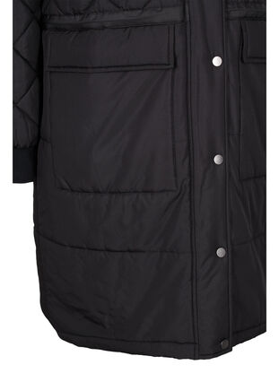 Quiltet jakke med hette og justerbar midje, Black, Packshot image number 3