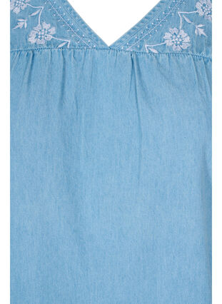 Kortermet bluse med broderi, Light blue denim, Packshot image number 2