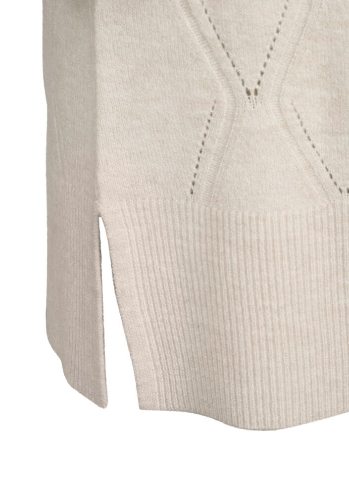 Langermet strikkekjole med hullmønster, Birch Mel., Packshot image number 3