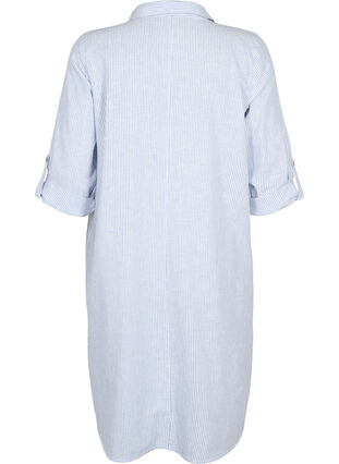 Stripet kjole i bomull og lin, Blue Stripe, Packshot image number 1