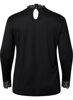 Bluse med blonder og lange ermer, Black, Packshot image number 1