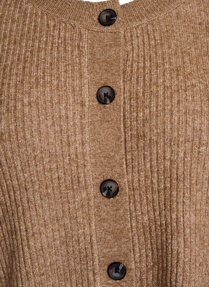 Ribbestrikket cardigan med knapper, Brun, Packshot image number 2