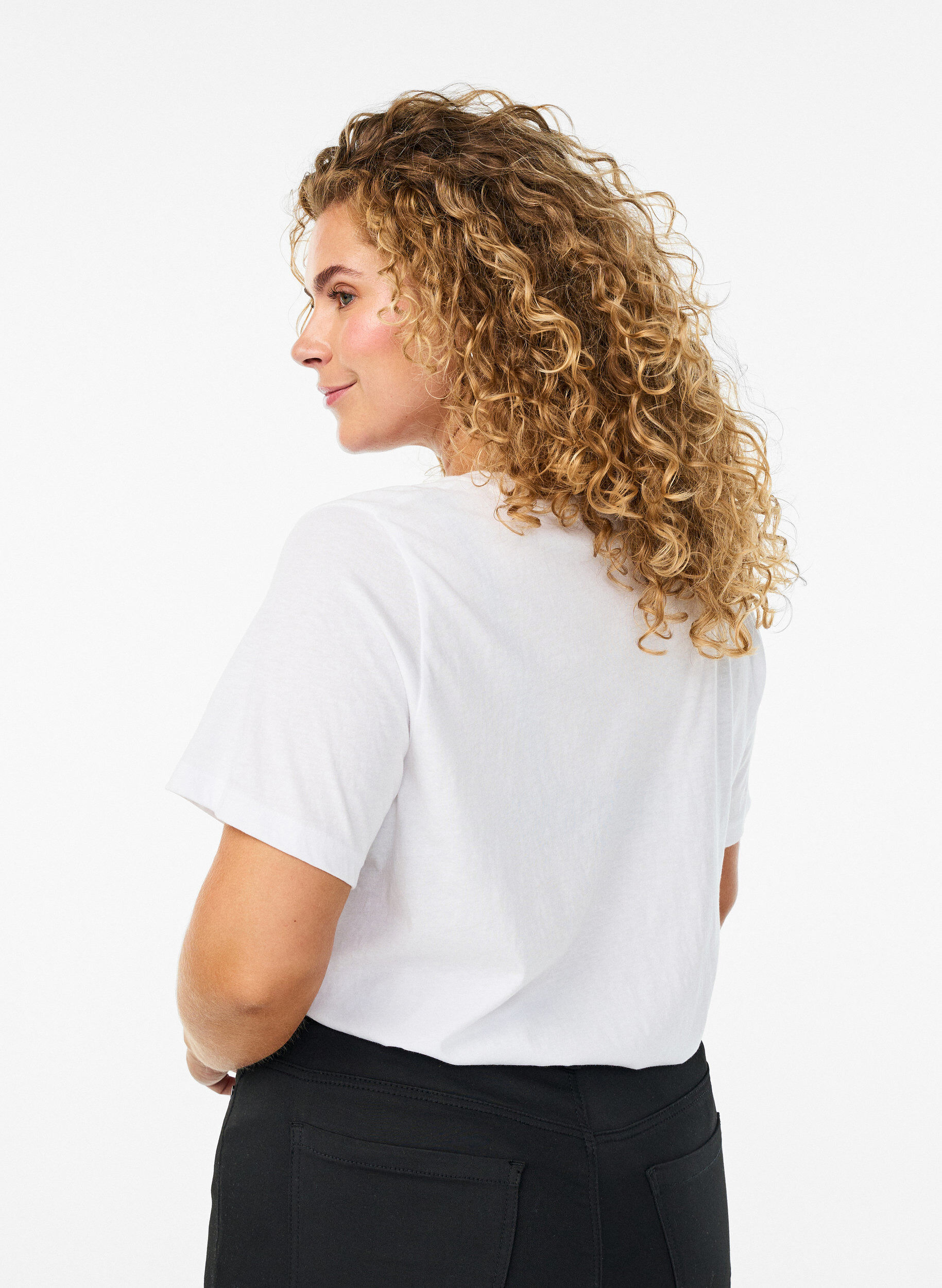 Zizzi Kortermet T-skjorte med V-hals, Hvit, Model image number 2