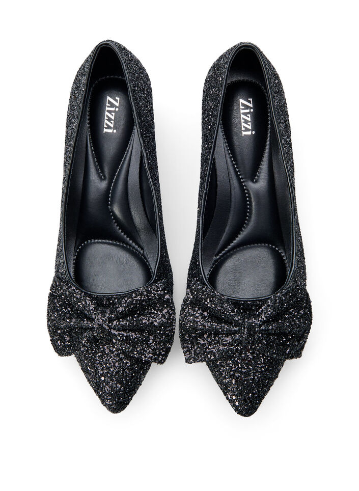 Wide fit - Glitterpumps med sløyfe, Svart, Packshot image number 2