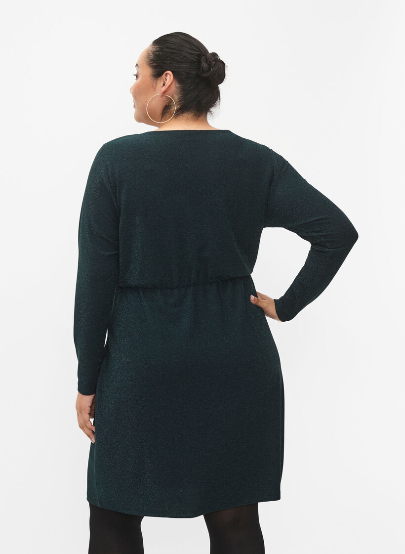 Glitterkjole med omslagsutseende og lange ermer, Black Scarab, Model image number 1