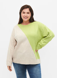Strikket bluse med rund hals og fargeblokk, Tender Shoots Comb, Model