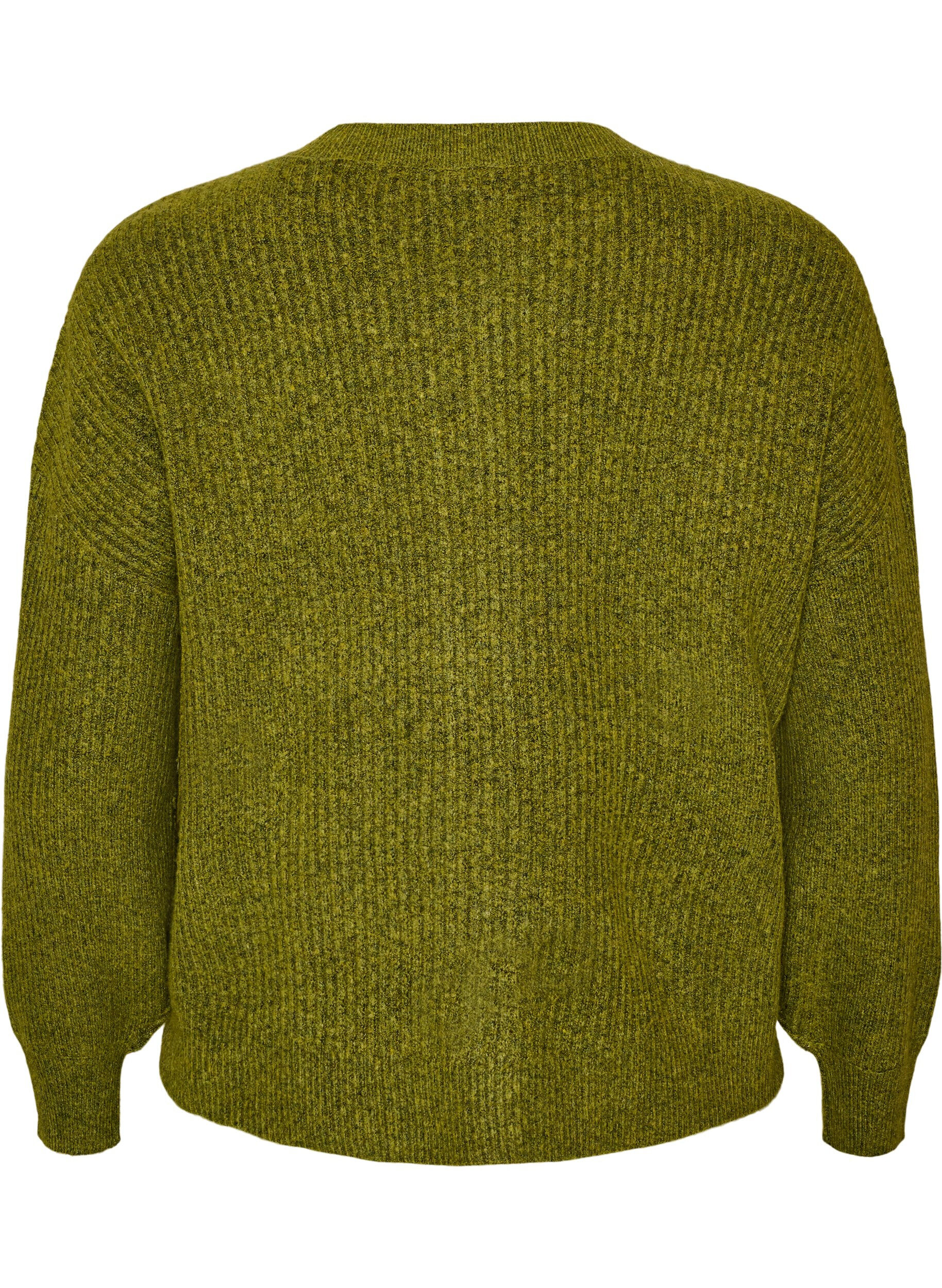 ZizziRibbestrikket cardigan med knapper, Gr&oslash;nn, Packshot image number 1
