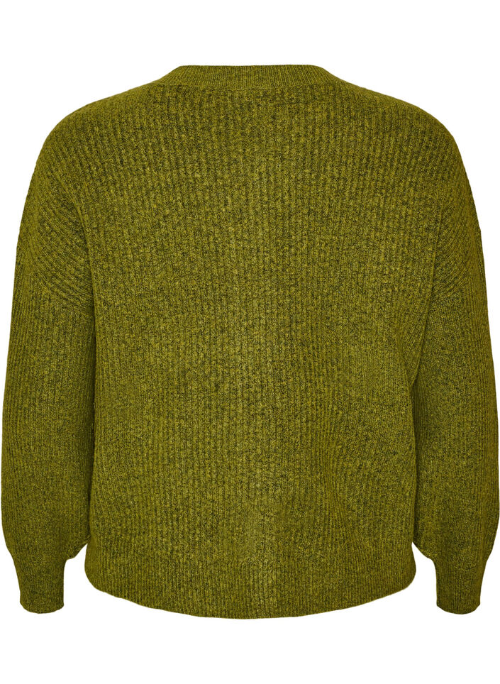 Ribbestrikket cardigan med knapper, Gr&oslash;nn, Packshot image number 1